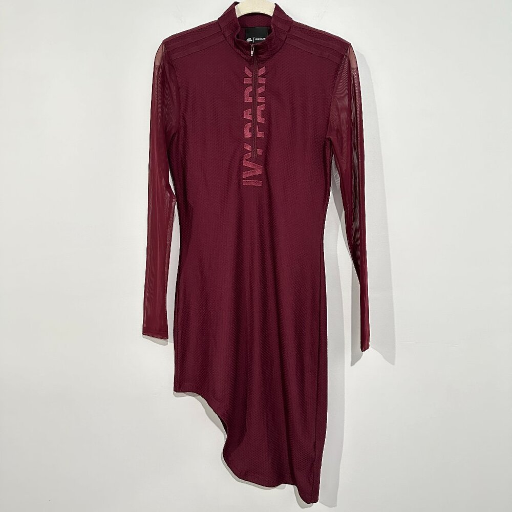 Adidas Ivy Park Maroon Asymmetrical Dress Small Red Long Sleeve Beyonce Sporty
